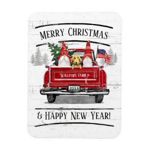 Vintag Red Truck Gnomes Dog Patriotische Weihnacht Magnet