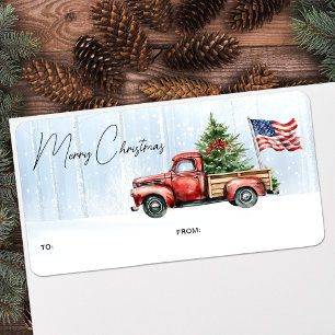 Vintag Red Truck Patriotic Frohe Weihnachtsgeschen Adressaufkleber