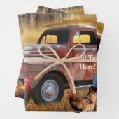 Vintag Red Truck Rooster Hen Barn Geschenkpapier Set (Beispiel)