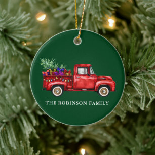 Vintag Red Truck Tree Geschenke Weihnachtsname Keramik Ornament