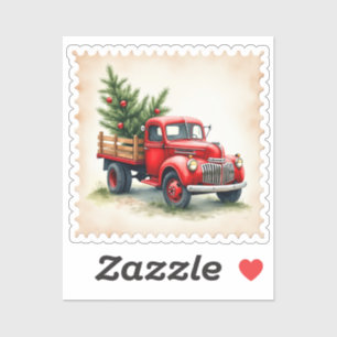 Vintag Red Truck Weihnachts-Briefmarke Aufkleber