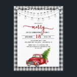Vintag Red Truck Weihnachts-Party Einladung Postkarte<br><div class="desc">Vintag Red Truck Weihnachts-Party Einladung Postcard - Was für eine lustige, trendige Art und Weise, Ihre Weihnachts-Party-Details an Ihre Familie und Freunde zu schicken in dieser Urlaubssaison! Ein roter LKW, der einen Weihnachtsbaum mit Streichleuchten über dem Kopf und hübscher Schriftzeichen trägt. Die Karte ist von einem karierten Büffel in Schwarz...</div>