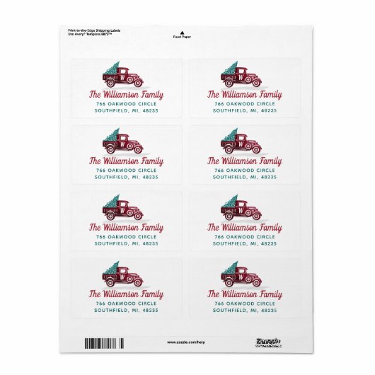 Vintag Red Truck Weihnachtsbaum Monogram Adresse (Vorne)