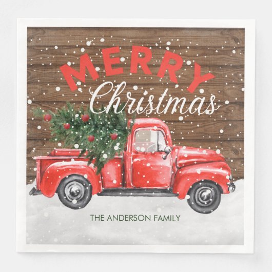 Vintag Red Truck Weihnachtsessen Napkins Serviette (Vorderseite)