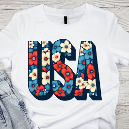 Vintag Red, White and Blue Floral USA T-Shirt
