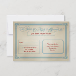 Vintag Red White & Blue DIY Wedding RSVP Karte
