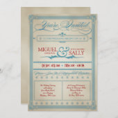 Vintag Red White & Blue Hochzeitsempfang Einladung (Vorne/Hinten)