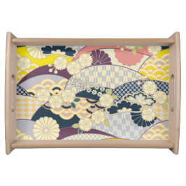 Vintag Red White Japanisch Kimono Blume Serviertablett