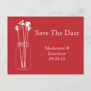 Vintag Red White Mason Jar Floral Save the Date Ankündigungspostkarte
