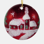 Vintag Red White Snowy Weihnachtshaus Keramik Ornament (Vorne)