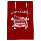 Vintag Red White Truck Frohe Weihnachten Mittlere Geschenktüte (Rückseite)