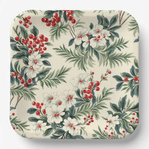 Vintag Red Winterberry Weihnachten Pappteller