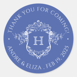 Vintag Regency Blue Monogram Wappen Wedding Runder Aufkleber