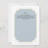 Vintag Regency Dusty Blue Gold Wedding Einladung (Rückseite)