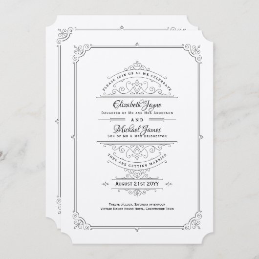 Vintag Regency Metallic Silver Wedding Einladung (Vorne/Hinten)