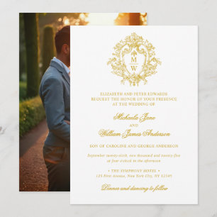 Vintag Regency Monogram Wappen Foto Wedding Einladung