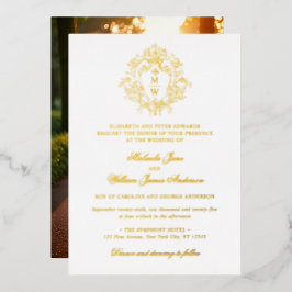 Vintag Regency Monogram Wappen Foto Wedding Folieneinladung