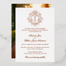 Vintag Regency Monogram Wappen Foto Wedding Folieneinladung