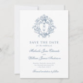 Vintag Regency Monogram Wappen & Foto Wedding Save The Date (Vorderseite)