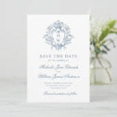 Vintag Regency Monogram Wappen & Foto Wedding Save The Date (Stehend Vorderseite)
