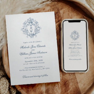 Vintag Regency Monogram Wappen Non-Foto Hochzeit Einladung