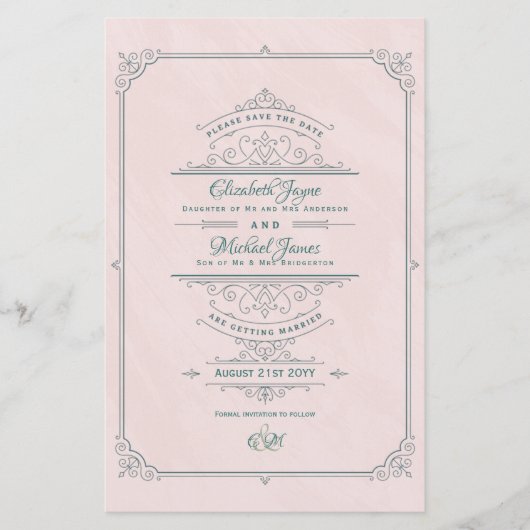 Vintag Regency Verziert Wedding rettet Termine (Vorderseite)