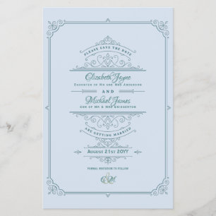 Vintag Regency Verziert Wedding rettet Termine Flyer