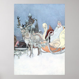 Vintag Reindeer und Sleigh von Charles Robinson Poster