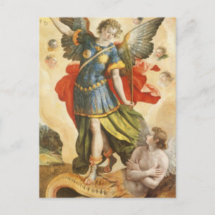 Vintag Religiös, Saint Michael Defeats Lucifer Postkarte