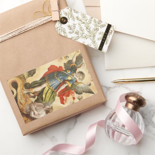 Vintag Religiös, Saint Michael Defeats Lucifer Rechteckiger Aufkleber (Schenken)