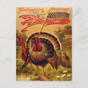 Vintag Reproduction Patriots Trukeys Erntedank Postkarte