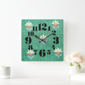 Vintag/Retro 1970er Grün Quadratische Wanduhr (Zuhause)