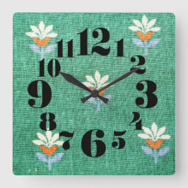 Vintag/Retro 1970er Grün Quadratische Wanduhr