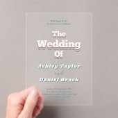 Vintag Retro 70er Groovy Moderne Hochzeit Acryleinladungen (Insitu (Handheld))