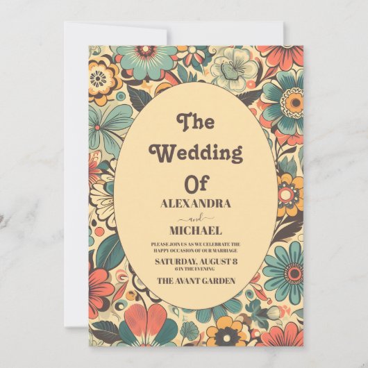 Vintag Retro 70er Wedding Einladung (Vorderseite)