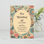 Vintag Retro 70er Wedding Einladung (Stehend Vorderseite)