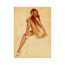 Vintag Retro Alberto Vargas Redhead Button Up Girl