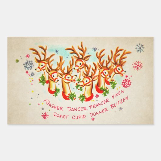 Vintag Retro All Santa's Rentier Rechteckiger Aufkleber (Vorderseite)