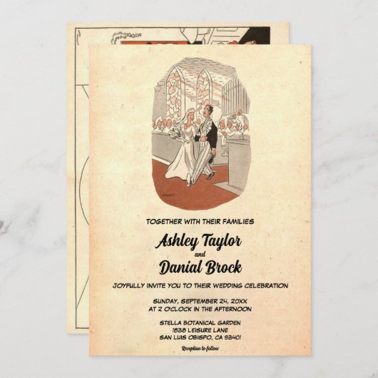 Vintag Retro Alte Brauerei Comic Rustikale Hochzei Einladung (Vorne/Hinten)