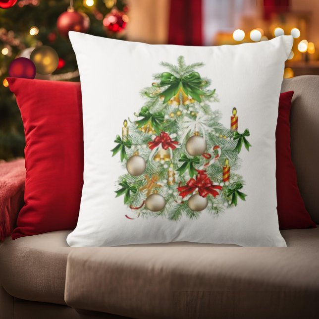 Vintag Retro Alte modische Weihnachtsbaumferien Kissen (Vintage Retro Old Fashioned Christmas Tree Holiday Throw Pillow)