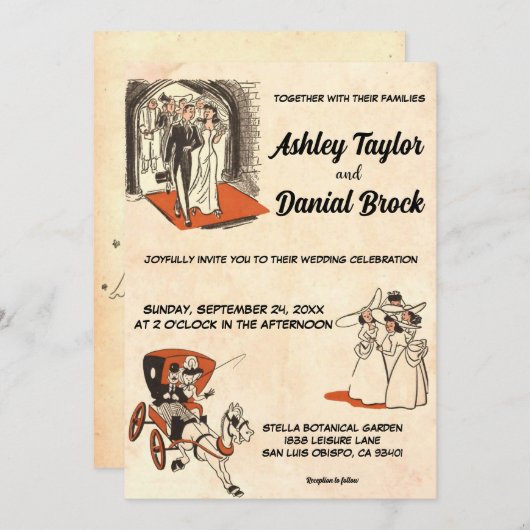 Vintag Retro Alter Pop Rustikale Hochzeit Einladung (Vorne/Hinten)