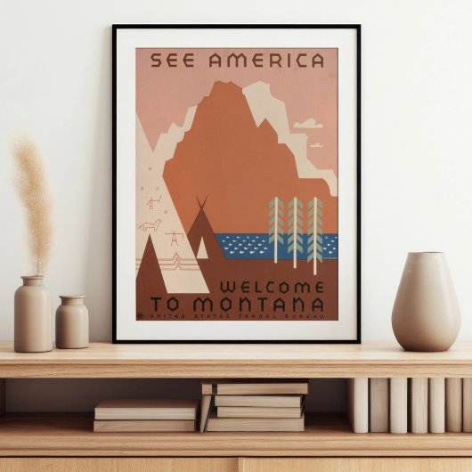 Vintag Retro Amerika Willkommen in Montana Poster