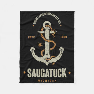 Vintag Retro Anchor Saugatuck Michigan Boating Sa Fleecedecke