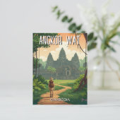 Vintag Retro Angkor Wat Kambodscha Postkarte (Stehend Vorderseite)