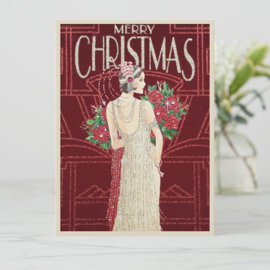 Vintag Retro Art Deco Woman Weihnachten (Stehend Vorderseite)