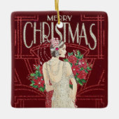 Vintag Retro Art Deco Woman Weihnachten Keramikornament (Vorderseite)