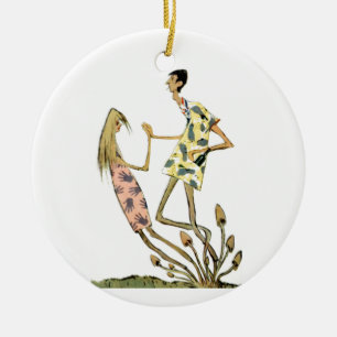 Vintag Retro Beatnik Hippie Mushroom Couple Keramik Ornament