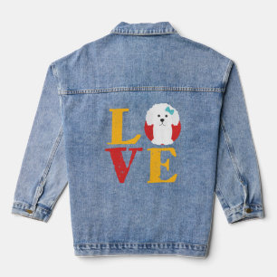 Vintag Retro Bichon Frise Welpe Liebe Niedlich Hun Jeansjacke