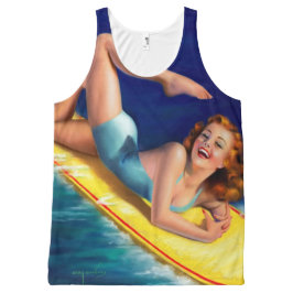 Vintag Retro Billy DeVorss Surf Surfer Pinup Girl Komplett Bedrucktes Tanktop