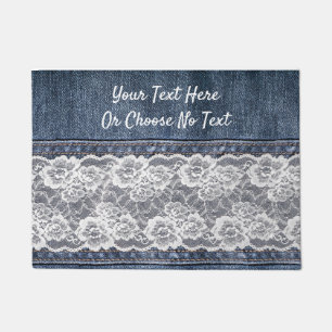 Vintag Retro Blue Jeans Denim White Lace Fußmatte